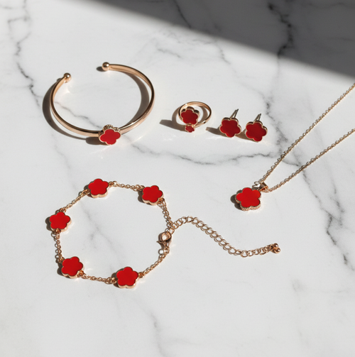 5 Pieces Five-leaf Clover Bracelet Necklace Bangle Ring Earring Jewelry set