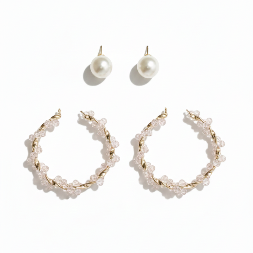 Rosé Pearl Hoop Earring Set