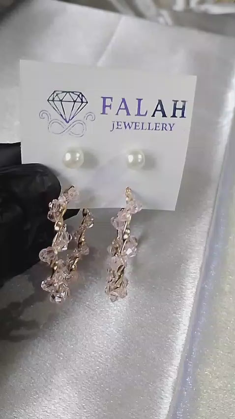 Rosé Pearl Hoop Earring Set